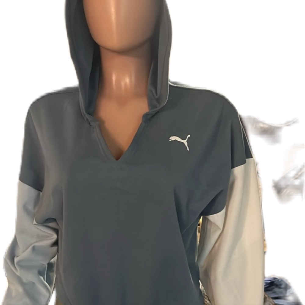 Puma Blue and White Athletic Sweater 7/8 sleeve